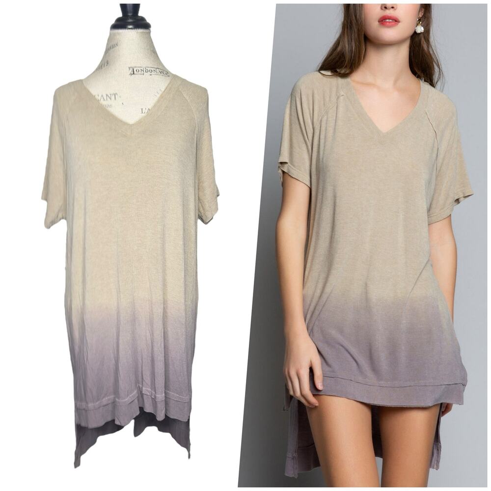 POL | Women | Soft Knit Ombre V-Neck Relaxed High Low Long Top | Size Small